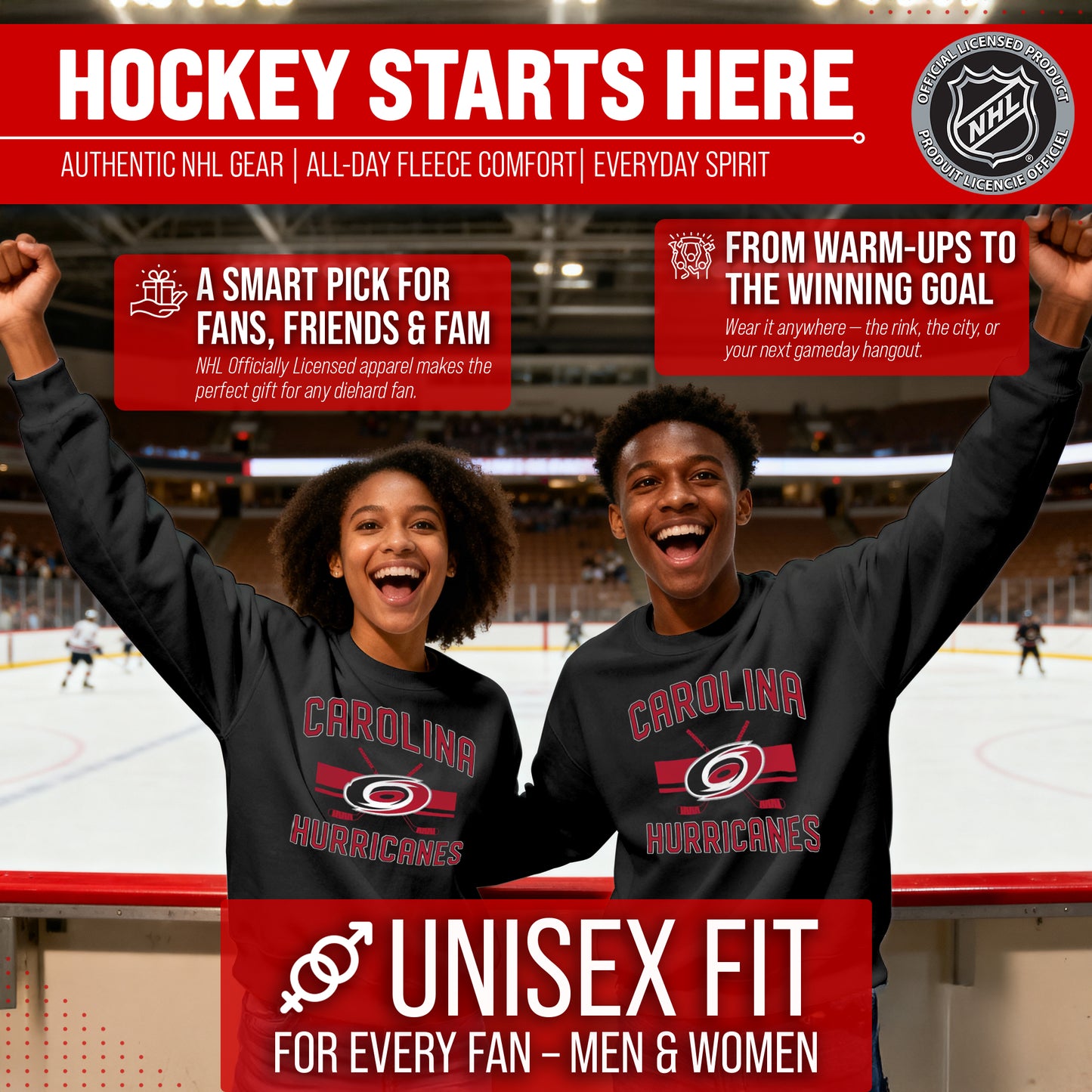 Carolina Hurricanes Adult NHL Faceoff Hockey Fleece Crewneck Sweatshirt - Black