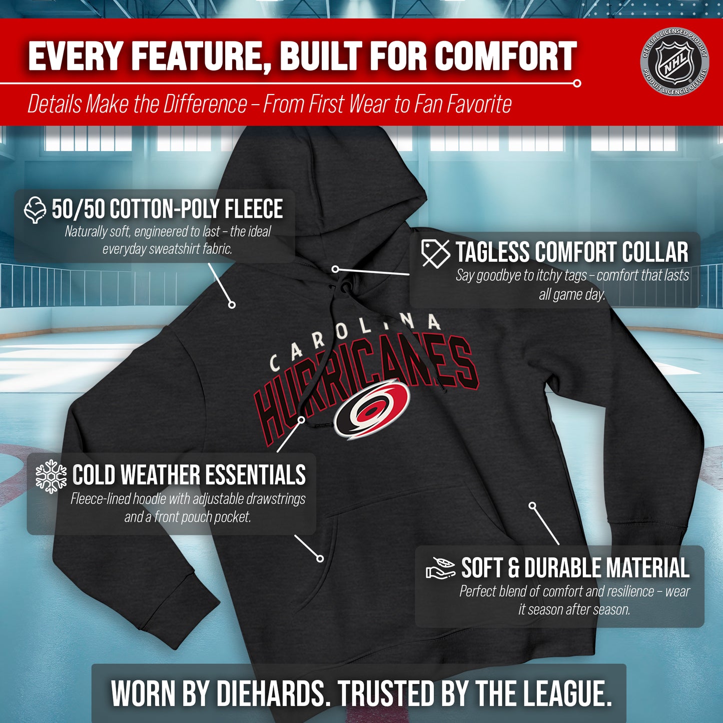 Carolina Hurricanes NHL Adult Unisex Powerplay Hooded Sweatshirt - Black Heather