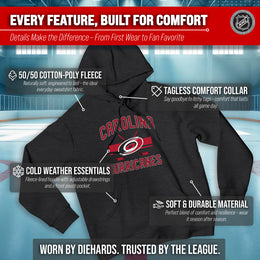 Carolina Hurricanes Adult NHL Faceoff Hockey Fleece Hooded Sweatshirt- Jersey Stripe - Black