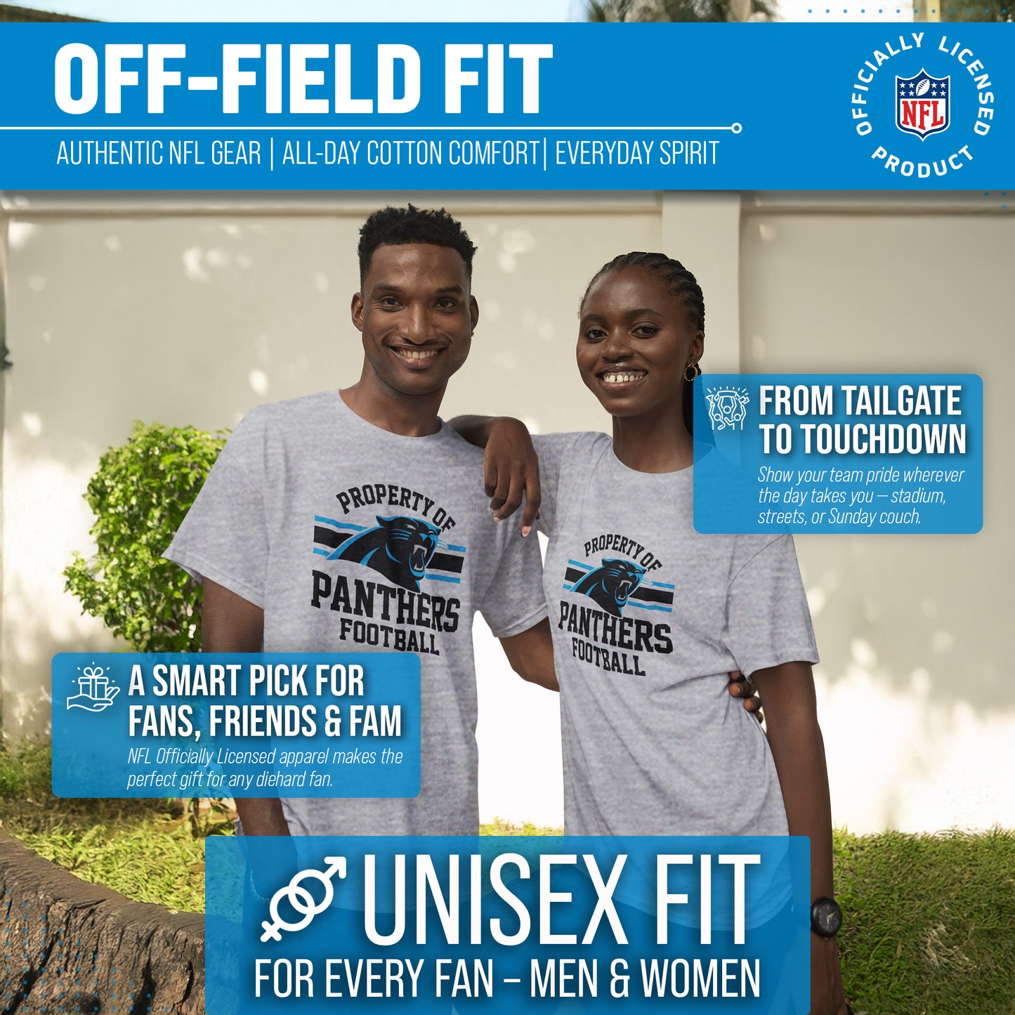 Carolina Panthers NFL Adult Property Of T-Shirt - Sport Gray