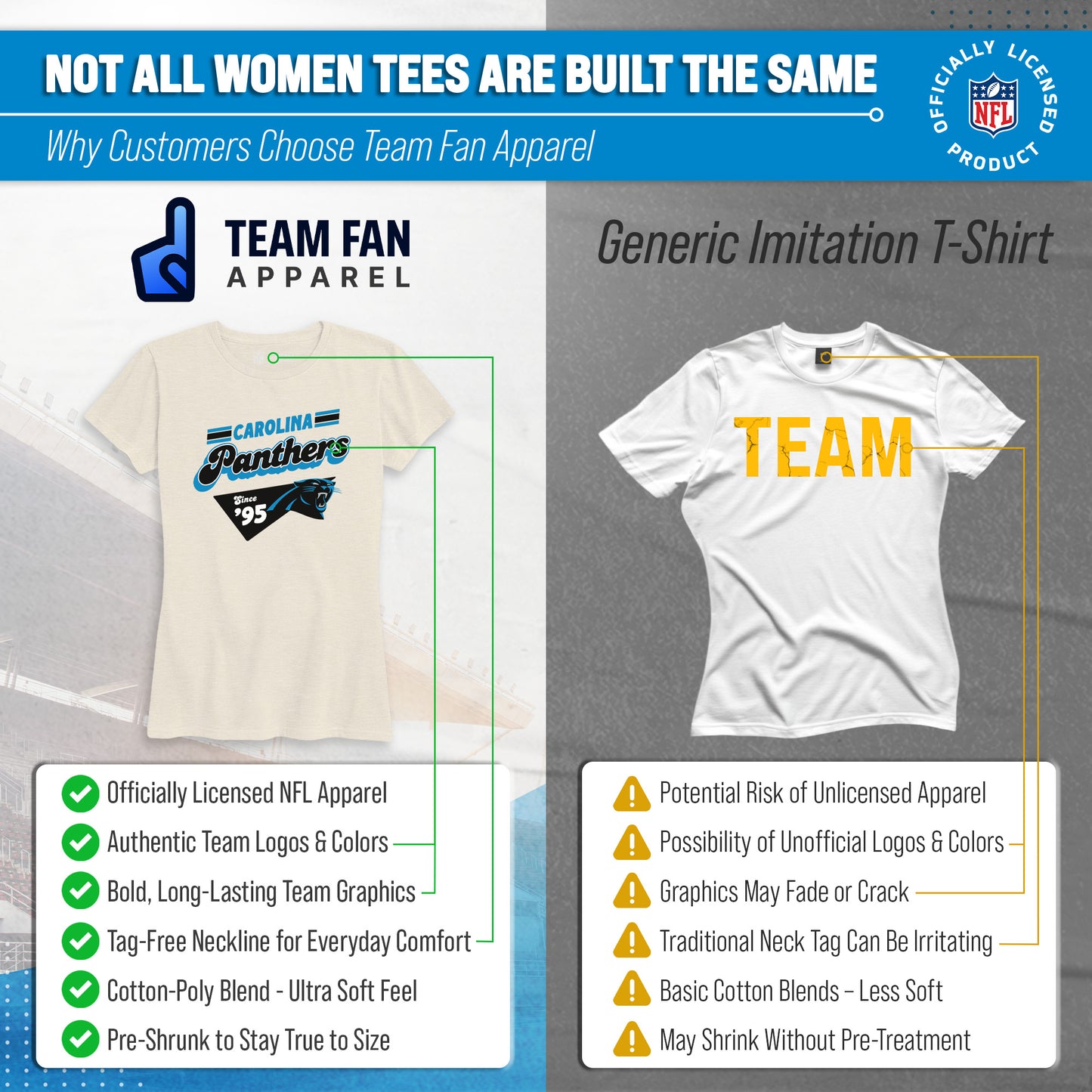 Carolina Panthers NFL Womens Vintage Charm Tag-Less Soft T-Shirt - Birch