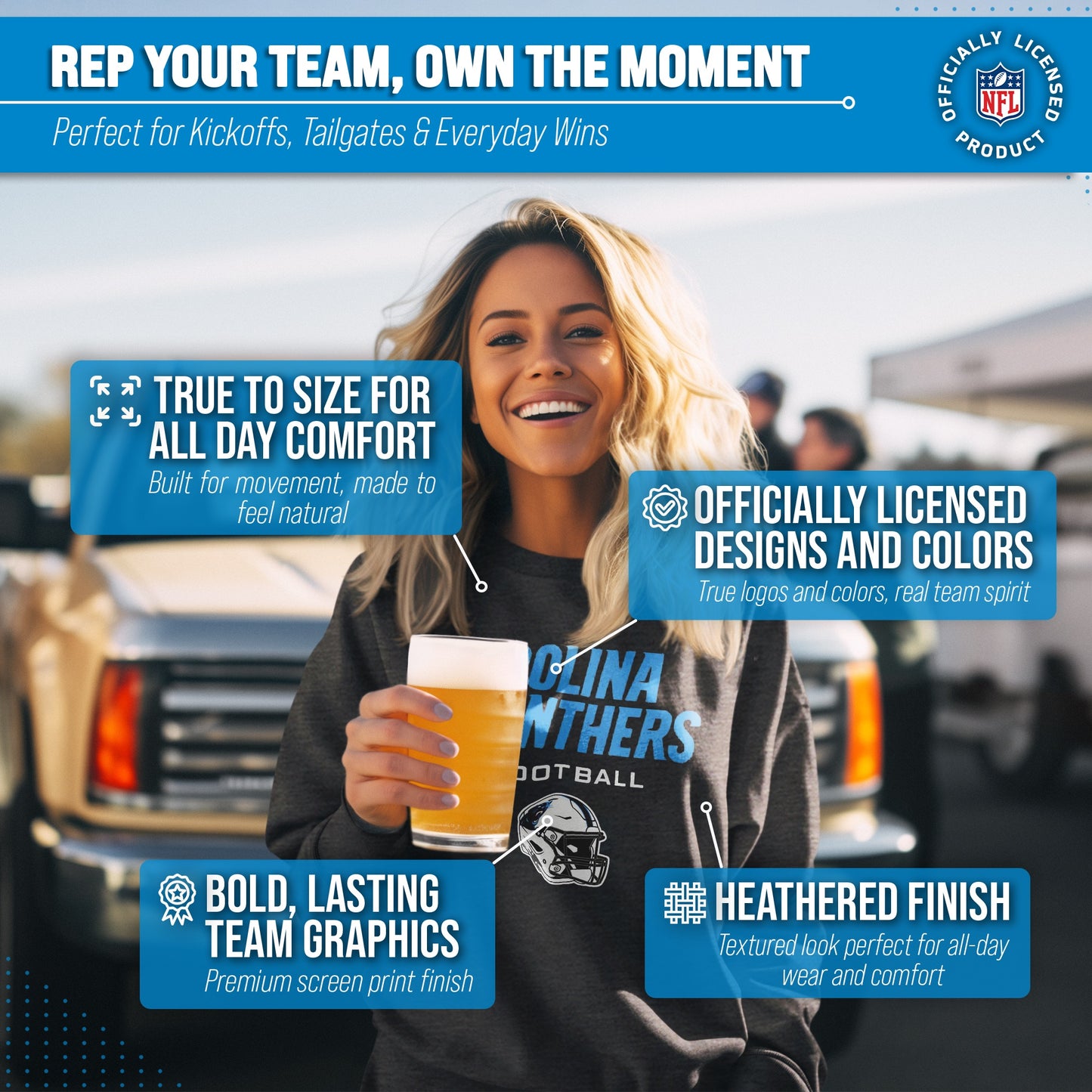 Carolina Panthers Adult NFL Football Helmet Heather Crewneck Sweatshirt - Charcoal