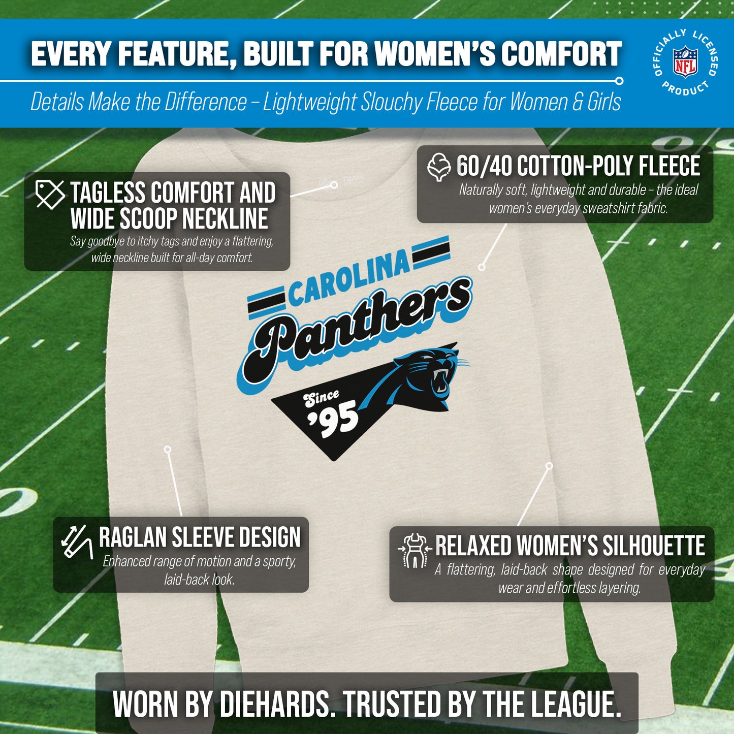 Carolina Panthers NFL Womens Vintage Charm French Terry Slouchy Top - Birch
