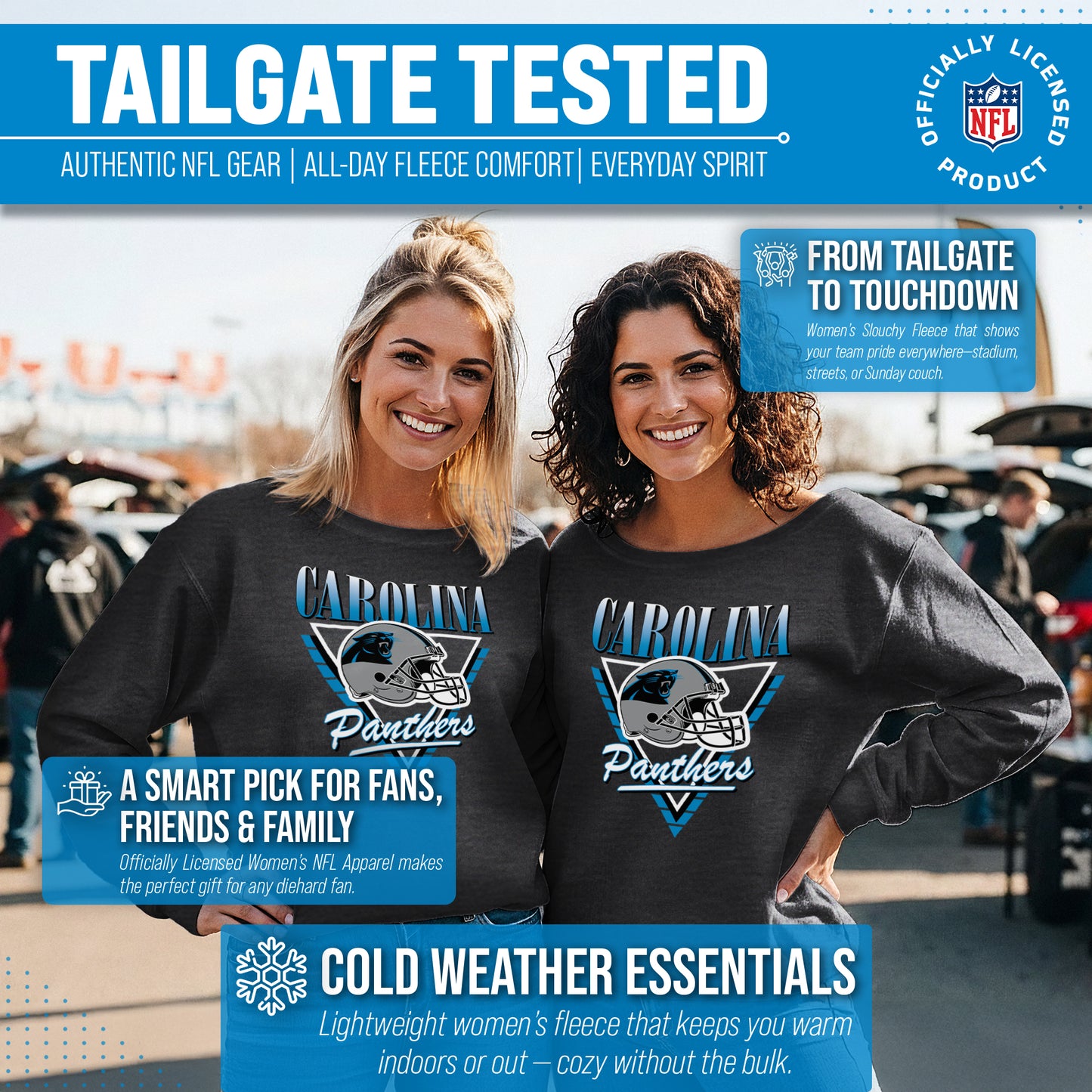 Carolina Panthers NFL Womens Retro Triangle Slouchy Crewneck - Heather Charcoal