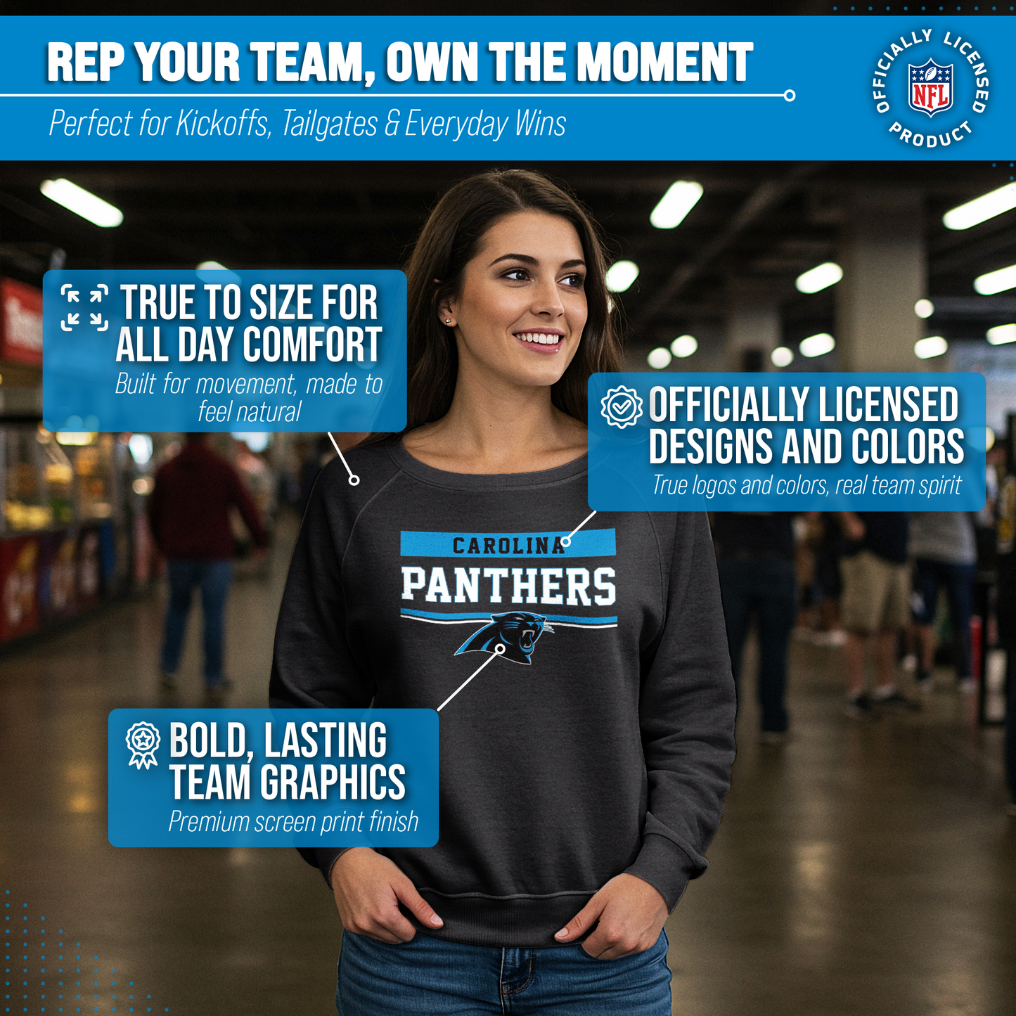 Carolina Panthers NFL Womens Charcoal Crew Neck Football Apparel - Charcoal