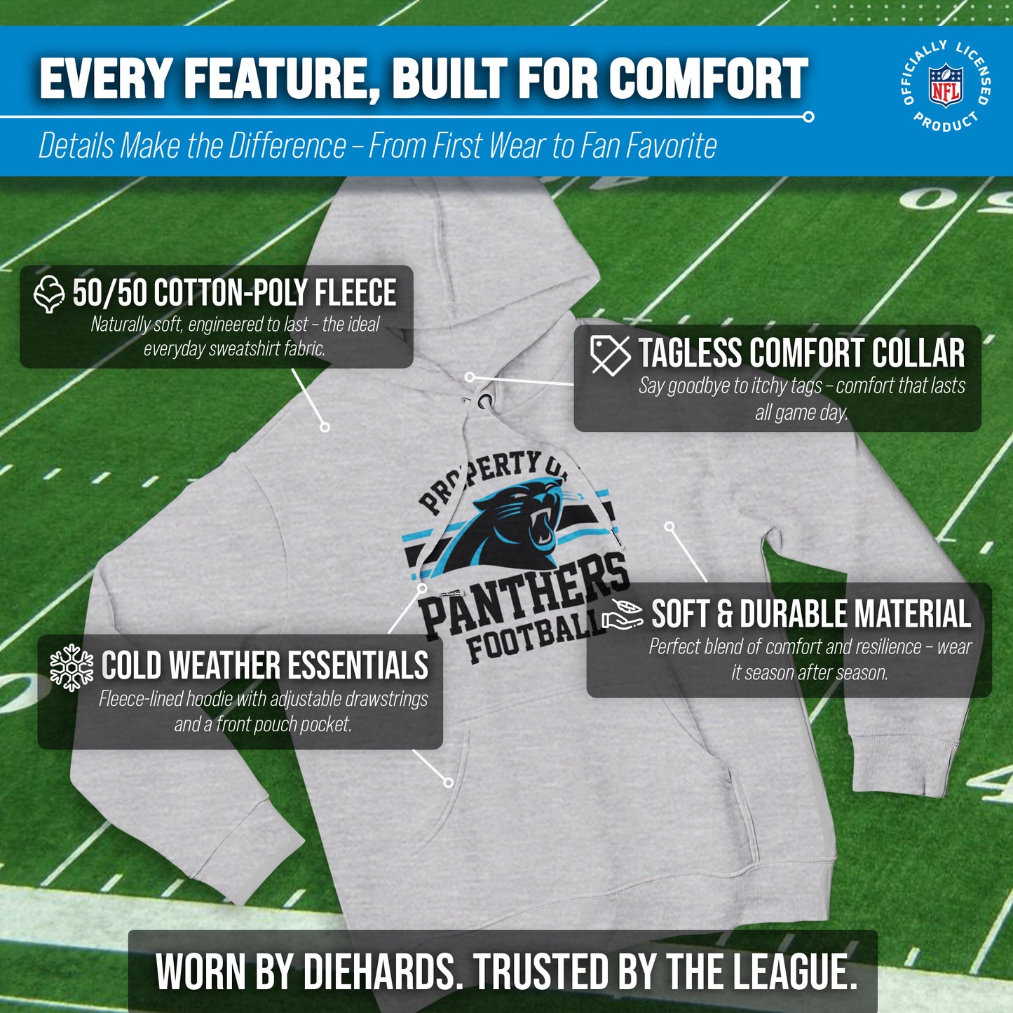 Carolina Panthers NFL Adult Property Of Hooded Sweatshirt - Sport Gray