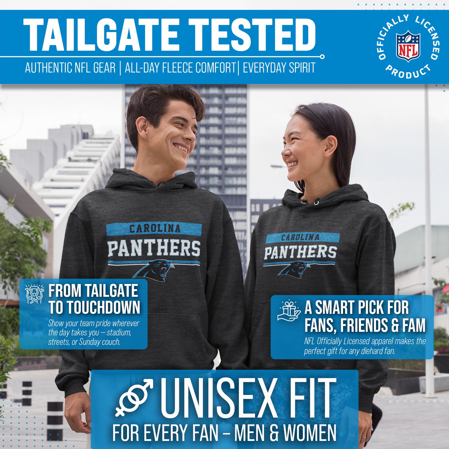 Carolina Panthers NFL Adult Gameday Charcoal Hooded Sweatshirt - Charcoal