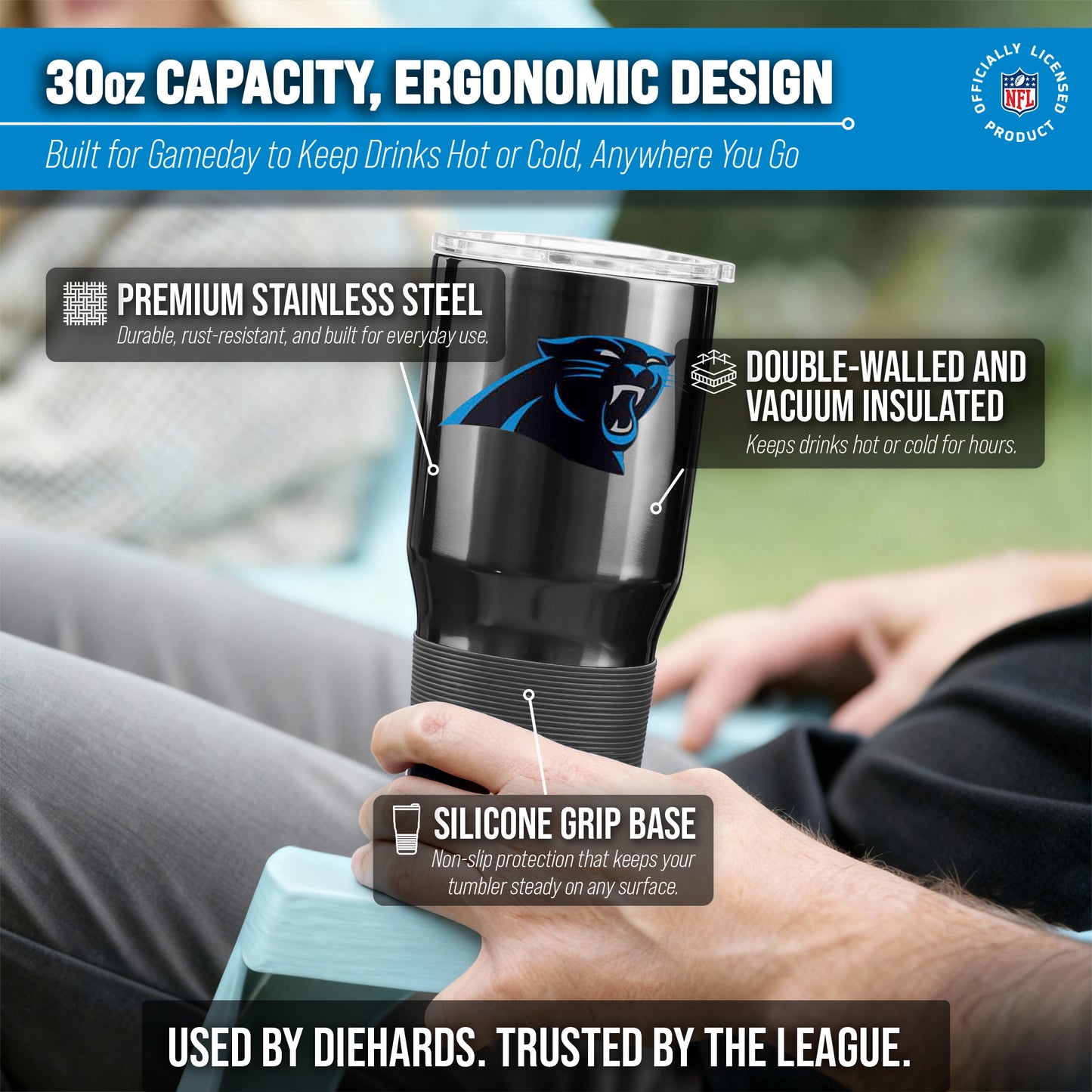 Carolina Panthers NFL 30oz Gameday Stainless Steel Tumbler - Black