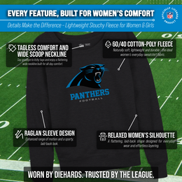 Carolina Panthers Women's NFL Ultimate Fan Logo Slouchy Crewneck -Tagless Fleece Lightweight Pullover - Charcoal