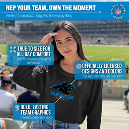 Carolina Panthers Women's NFL Ultimate Fan Logo Slouchy Crewneck -Tagless Fleece Lightweight Pullover - Charcoal