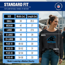 Carolina Panthers Women's NFL Ultimate Fan Logo Slouchy Crewneck -Tagless Fleece Lightweight Pullover - Charcoal