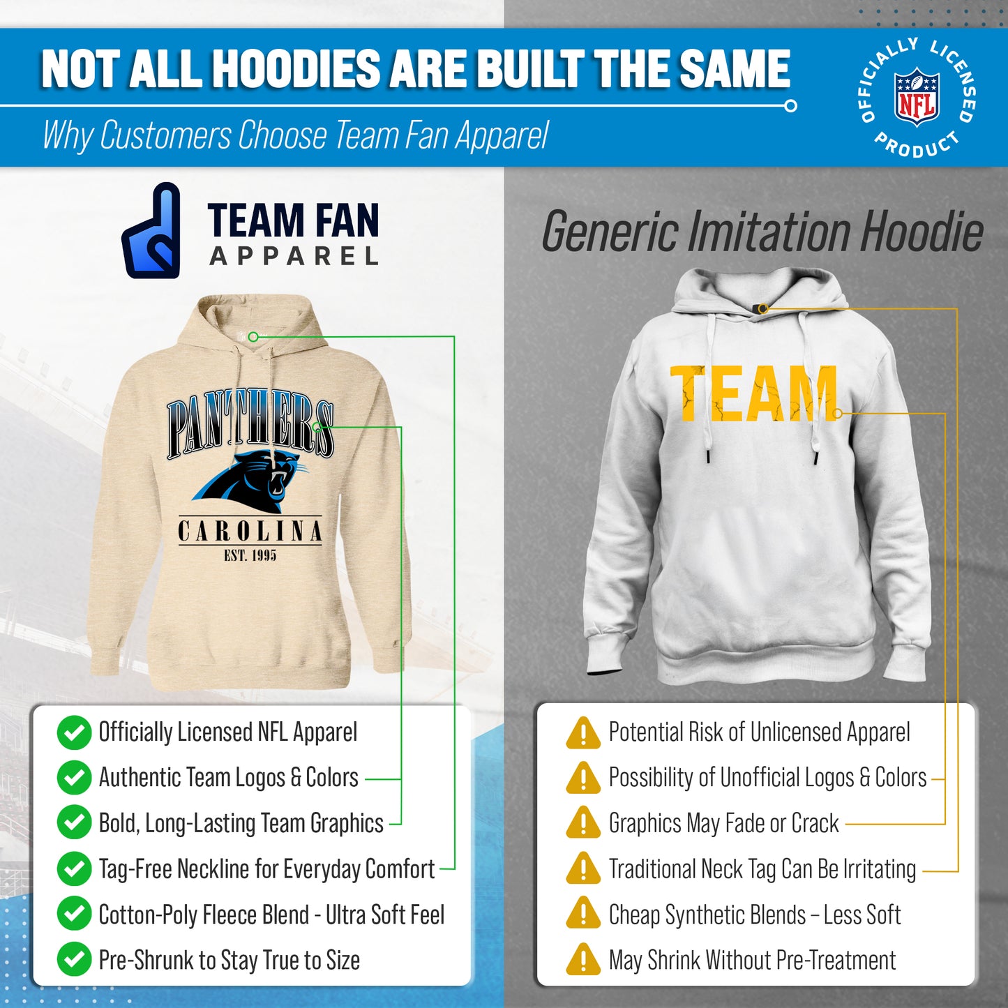 Carolina Panthers Ladies NFL Starstruck Fleece Pullover Hooded Sweatshirt - Cream
