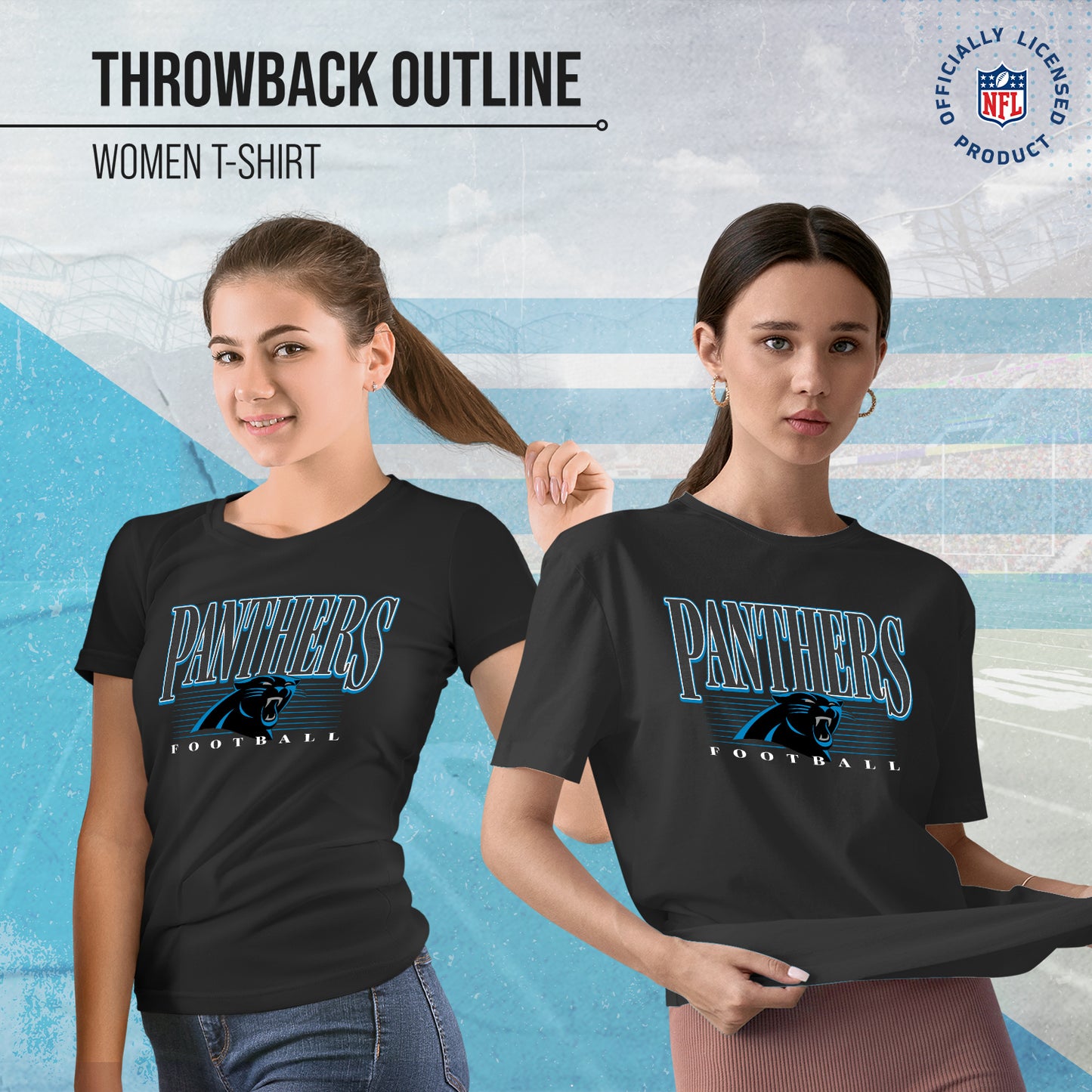 Carolina Panthers NFL Womens Overtime Blueprint Tag-Less T-Shirt - Black