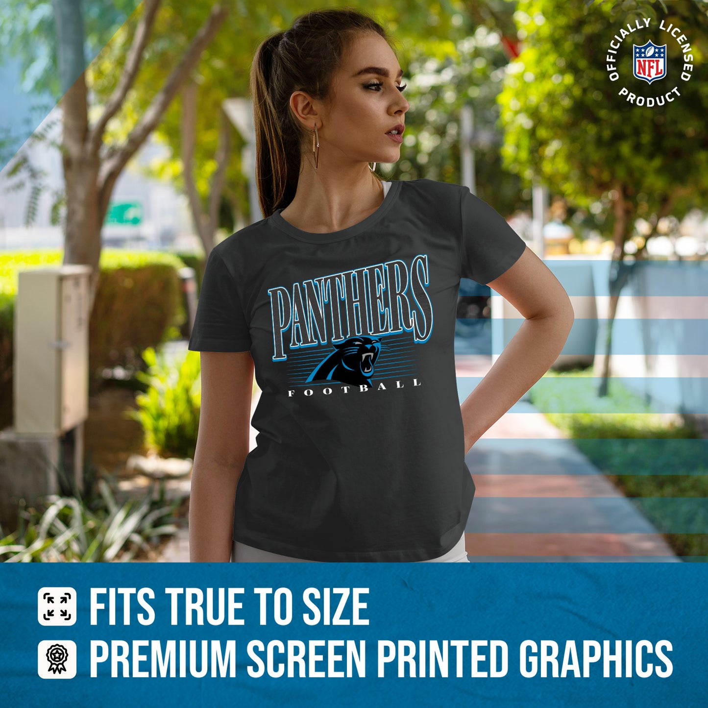 Carolina Panthers NFL Womens Overtime Blueprint Tag-Less T-Shirt - Black