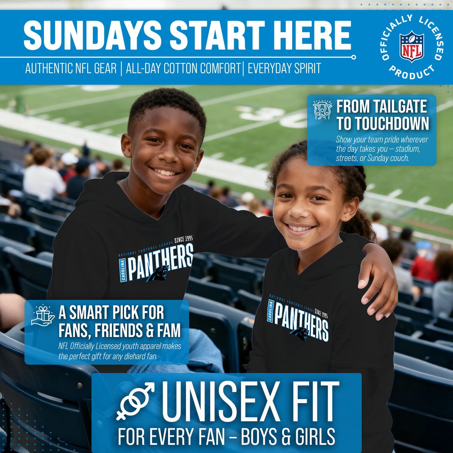 Carolina Panthers NFL Youth Modern Endzone Football Fleece Hooded Sweatshirt - Black