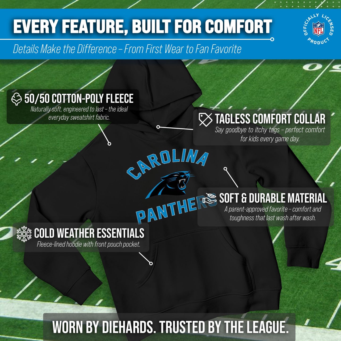 Carolina Panthers NFL Youth Gameday Hooded Sweatshirt - Black