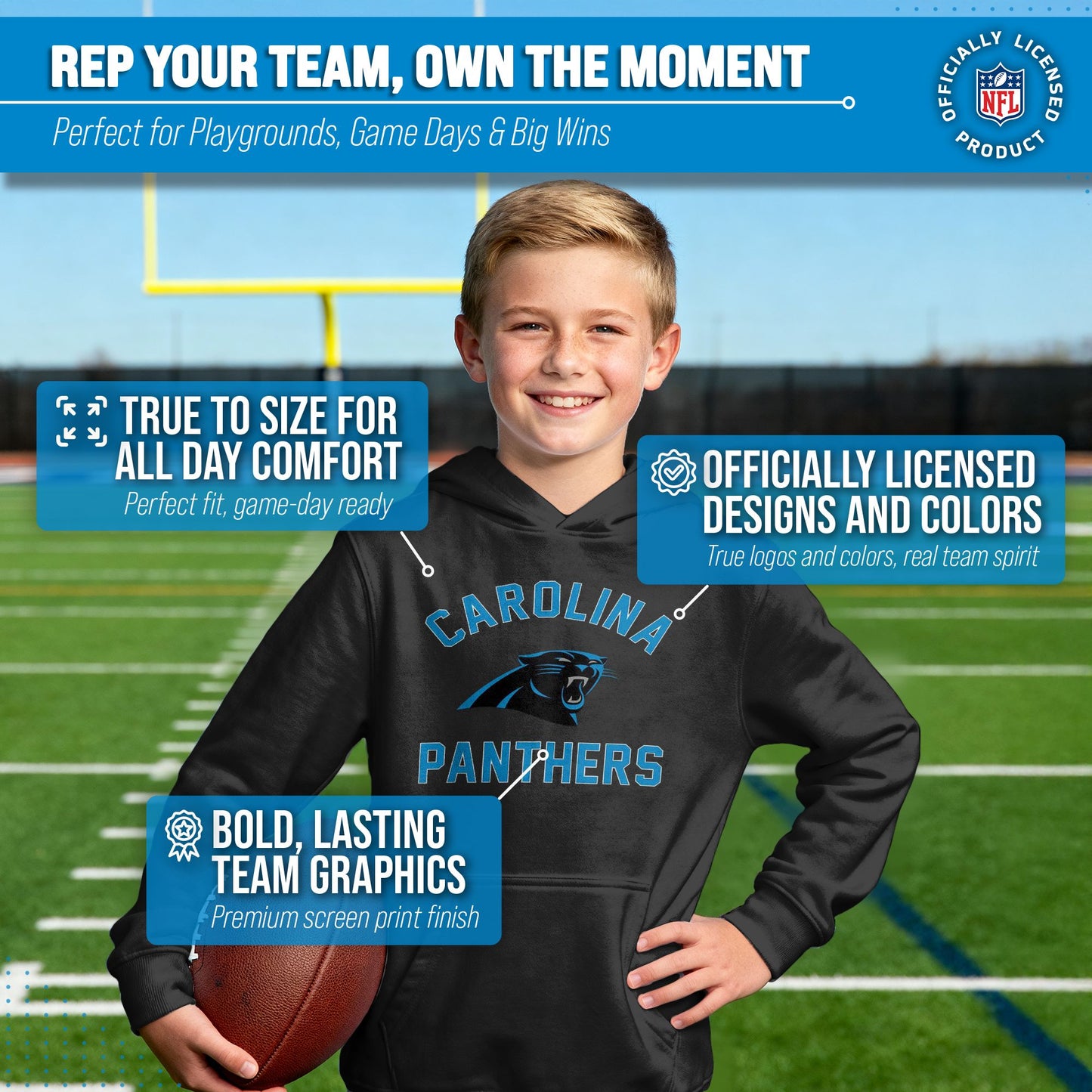Carolina Panthers NFL Youth Gameday Hooded Sweatshirt - Black