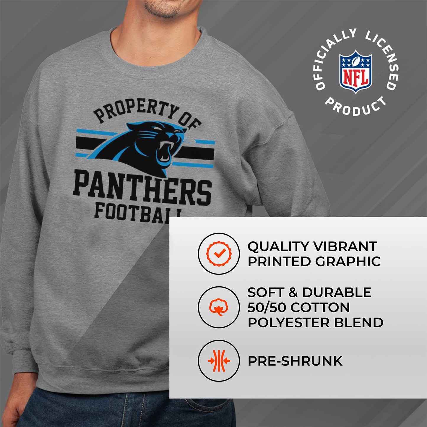 Carolina Panthers NFL Adult Property Of Crewneck Fleece Sweatshirt - Sport Gray