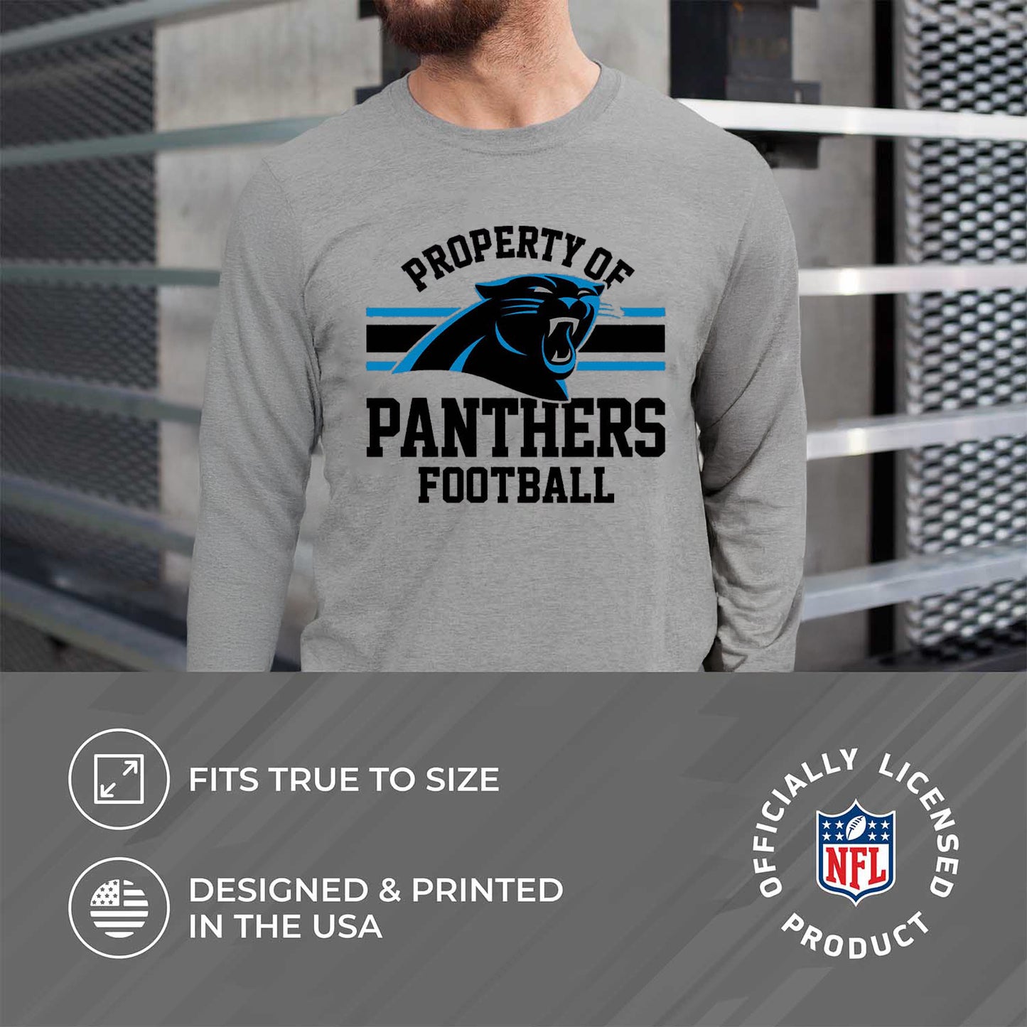 Carolina Panthers NFL Adult Property Of Long SleeveT Shirt - Sport Gray