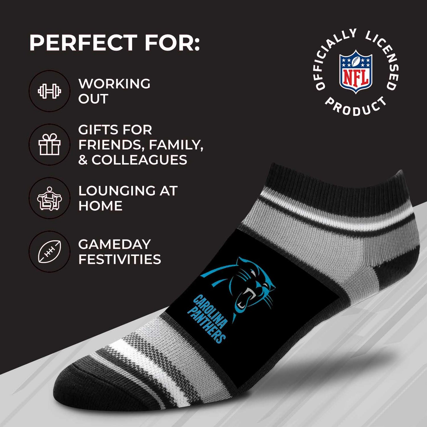 Carolina Panthers NFL Adult Marquis Addition No Show Socks - Black
