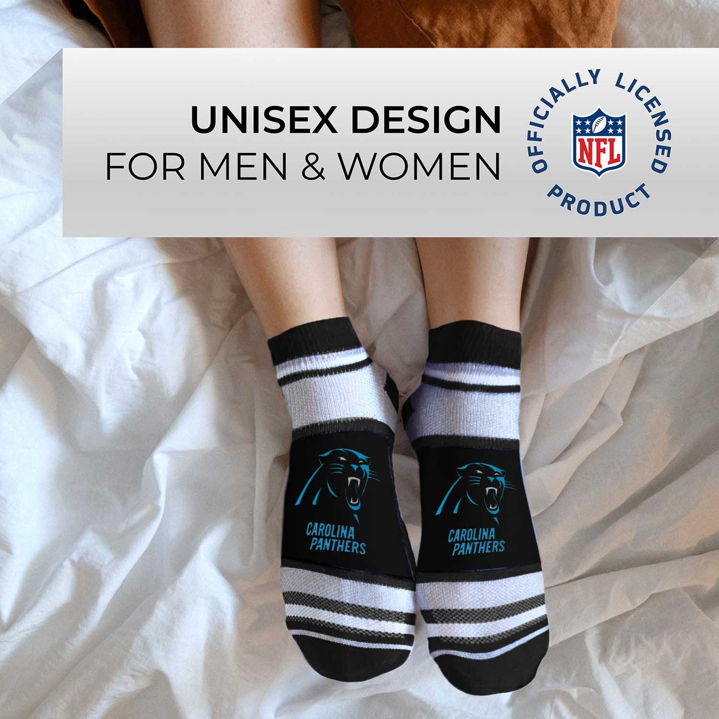 Carolina Panthers NFL Adult Marquis Addition No Show Socks - Black