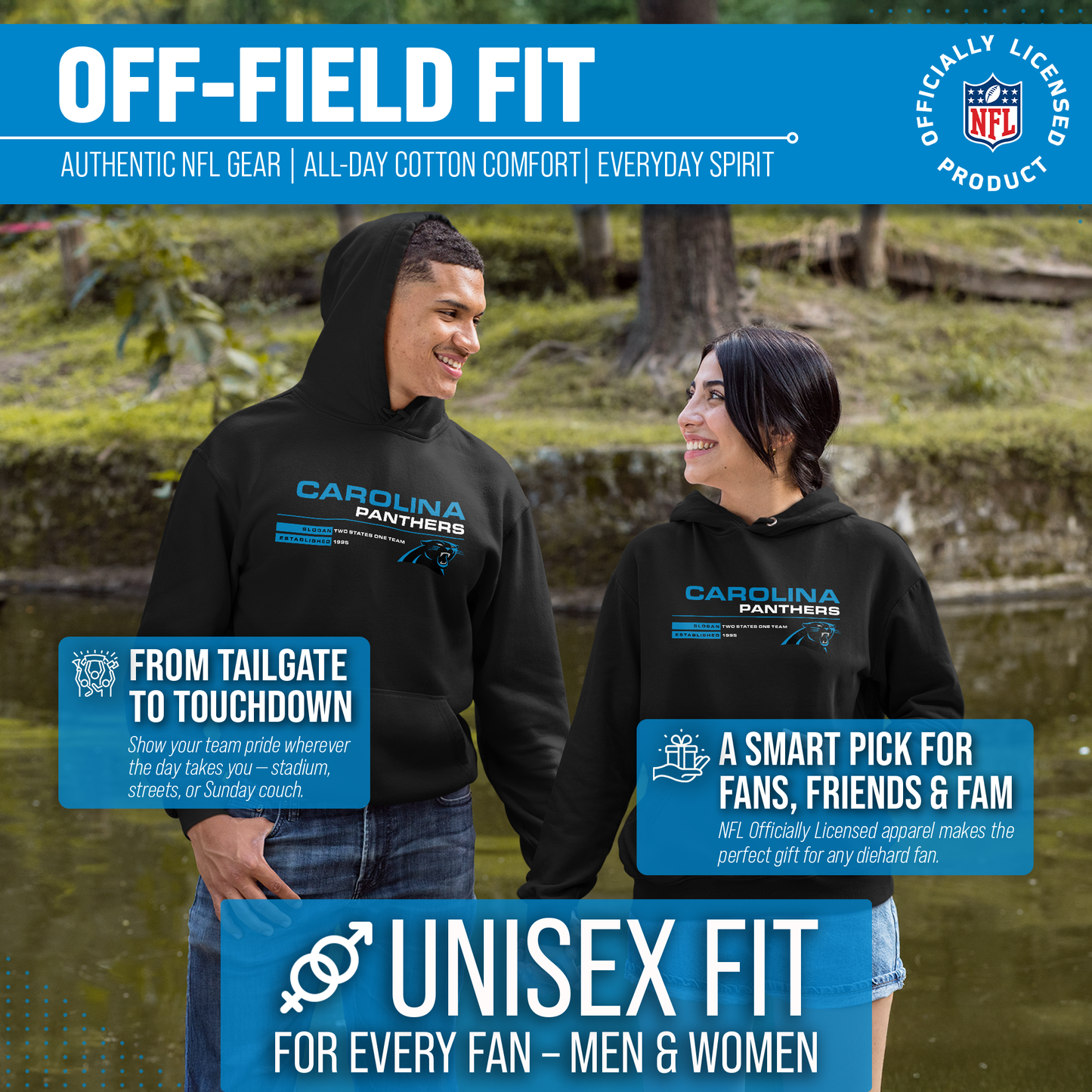 Carolina Panthers Adult NFL Speed Stat Sheet Fleece Hooded Sweatshirt - Black