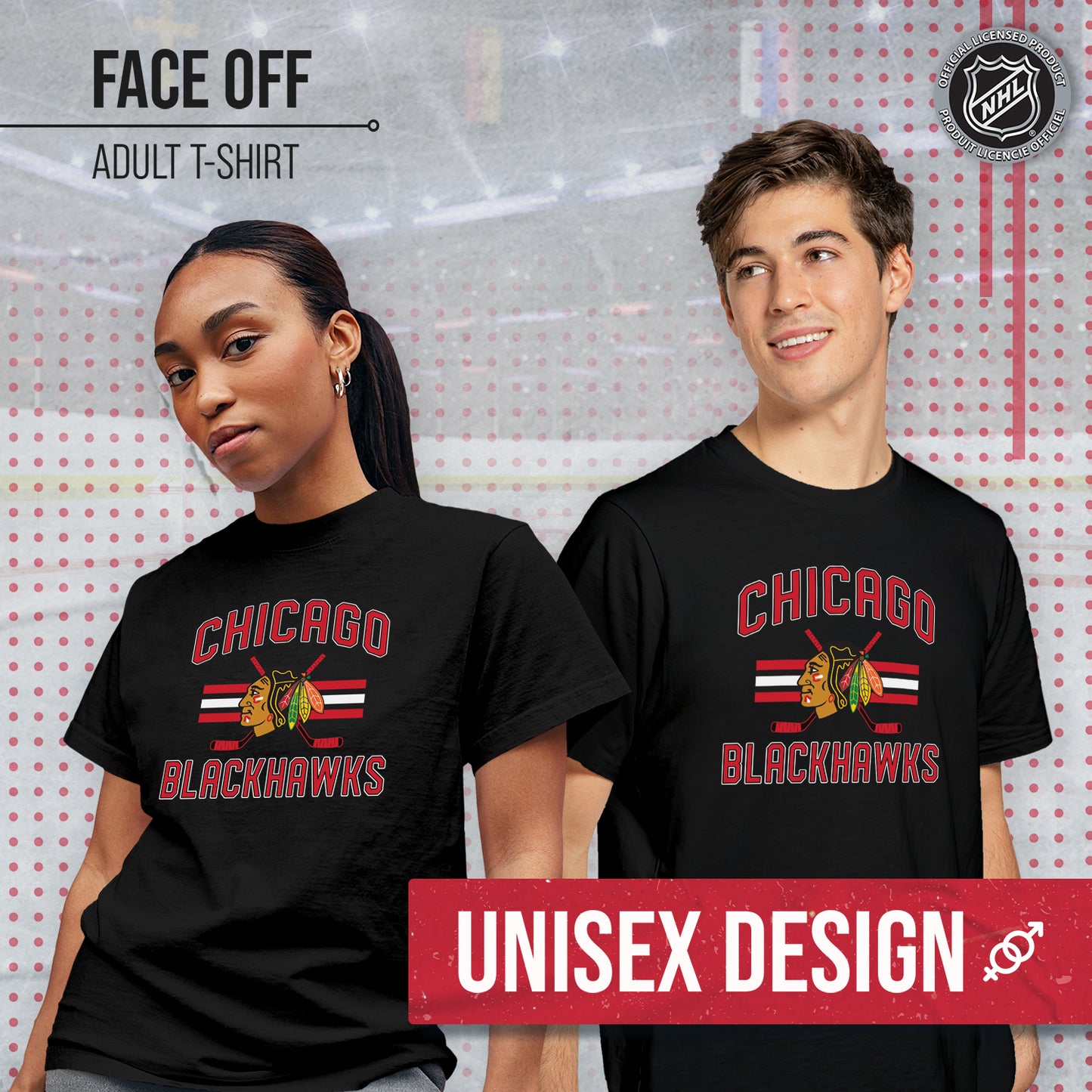 Chicago Blackhawks NHL Adult Faceoff Tag-Less T-Shirt - Black