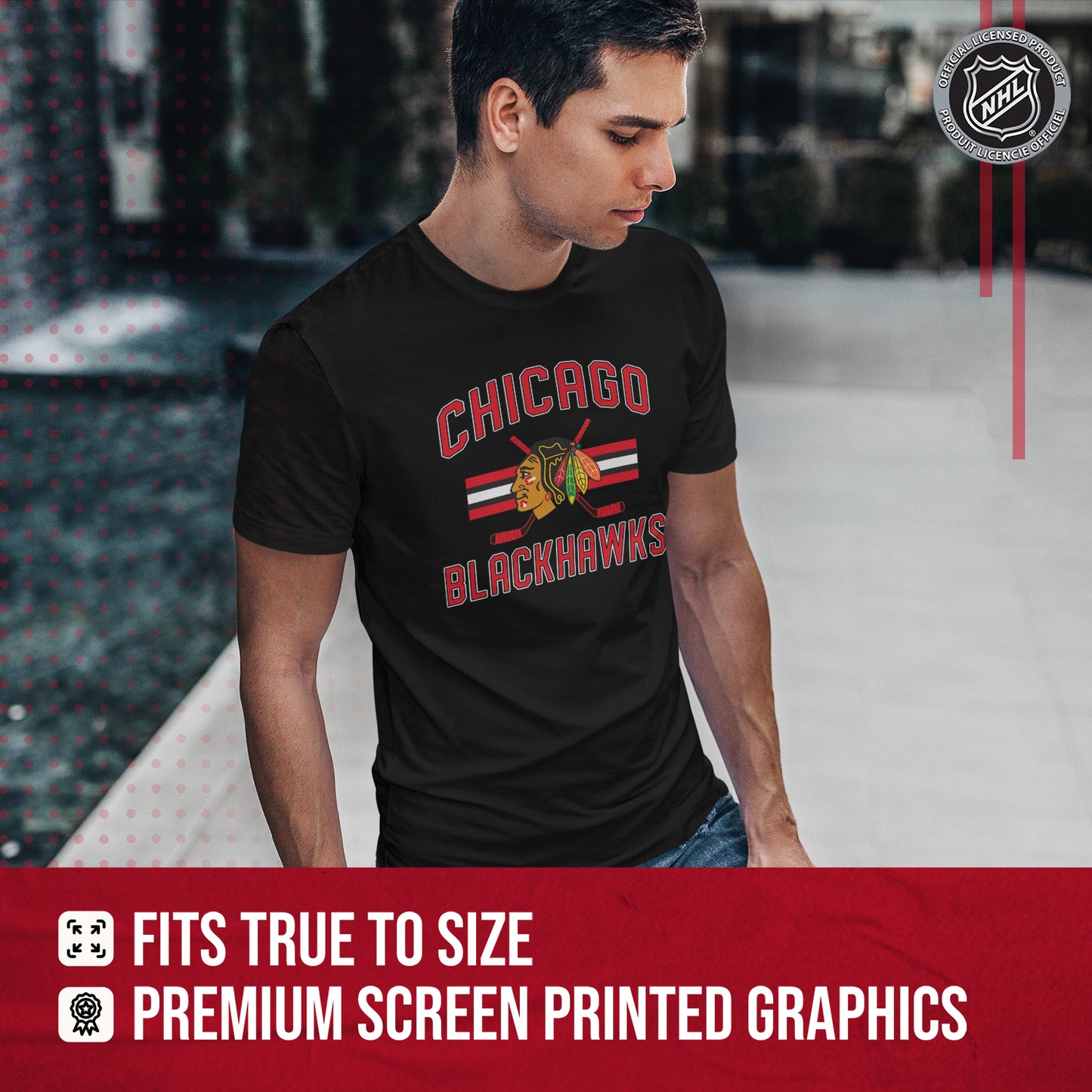 Chicago Blackhawks NHL Adult Faceoff Tag-Less T-Shirt - Black