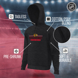 Chicago Blackhawks NHL Adult Heather Charcoal True Fan Hooded Sweatshirt Unisex - Charcoal