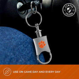 Clemson Tigers University Team Logo Mens Bi Fold Wallet and Unisex Valet Keychain Bundle - Black
