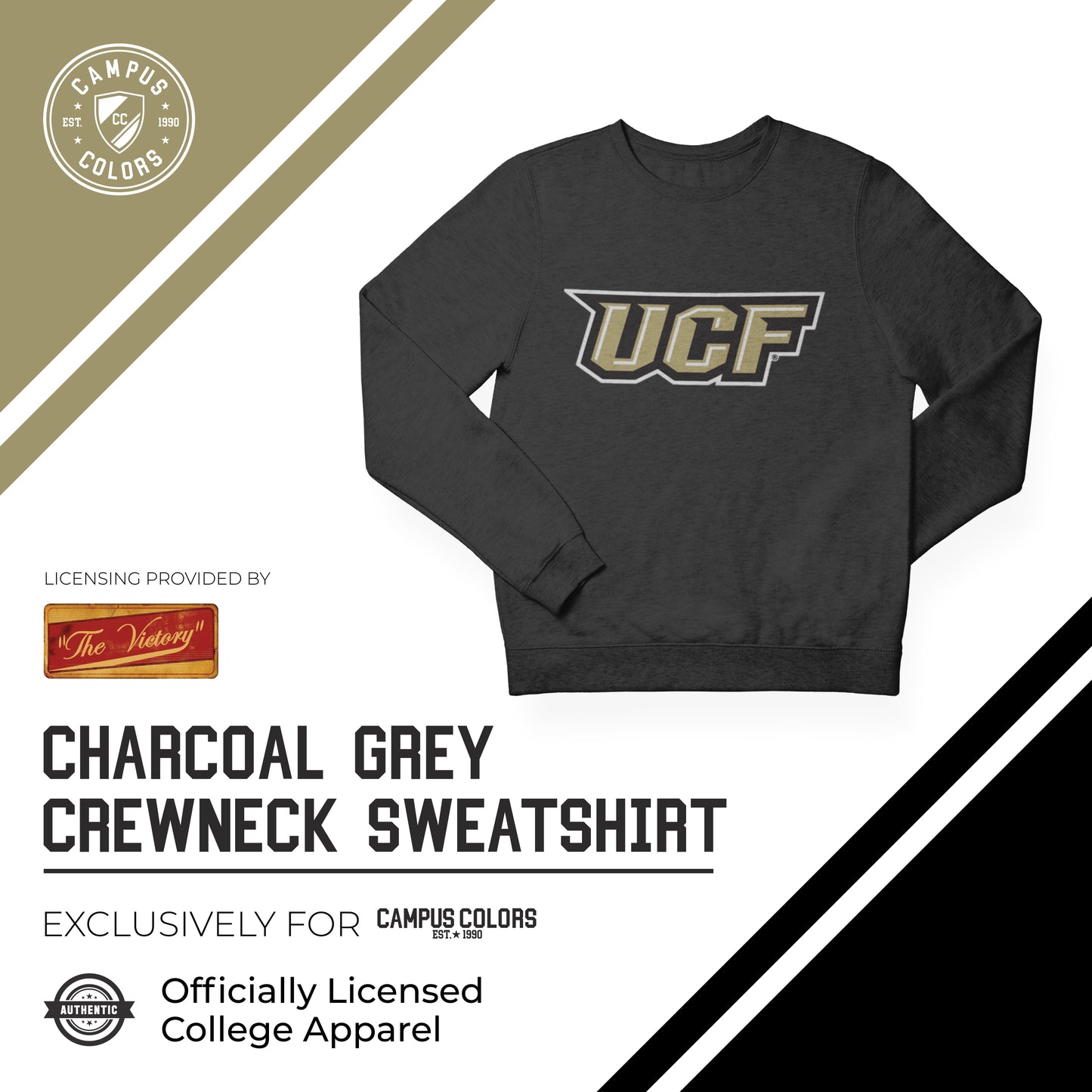 Central Florida Knights NCAA Adult Charcoal Crewneck Fleece Sweatshirt - Black