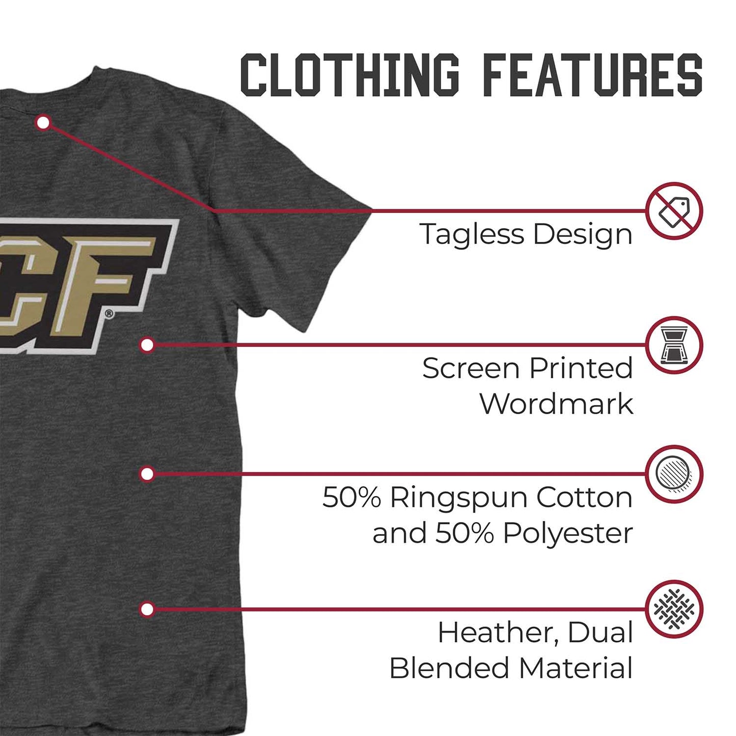 Central Florida Knights Campus Colors NCAA Adult Cotton Blend Charcoal Tagless T-Shirt - Charcoal