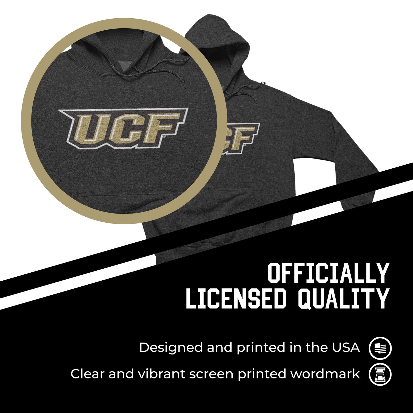 Central Florida Knights NCAA Adult Cotton Blend Charcoal Hooded Sweatshirt - Charcoal