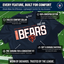 Chicago Bears NFL Adult Modern Endzone Tag-Less T-Shirt - Navy