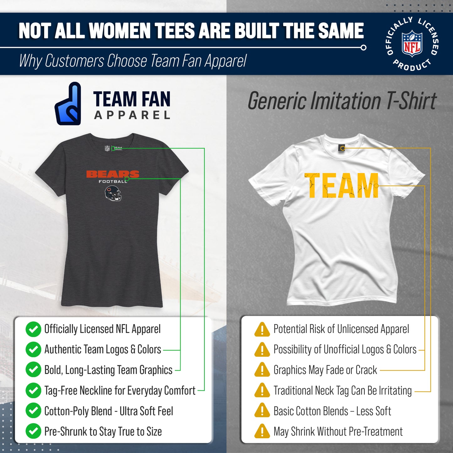 Chicago Bears Women's NFL Football Helmet Short Sleeve Tagless T-Shirt - Charcoal