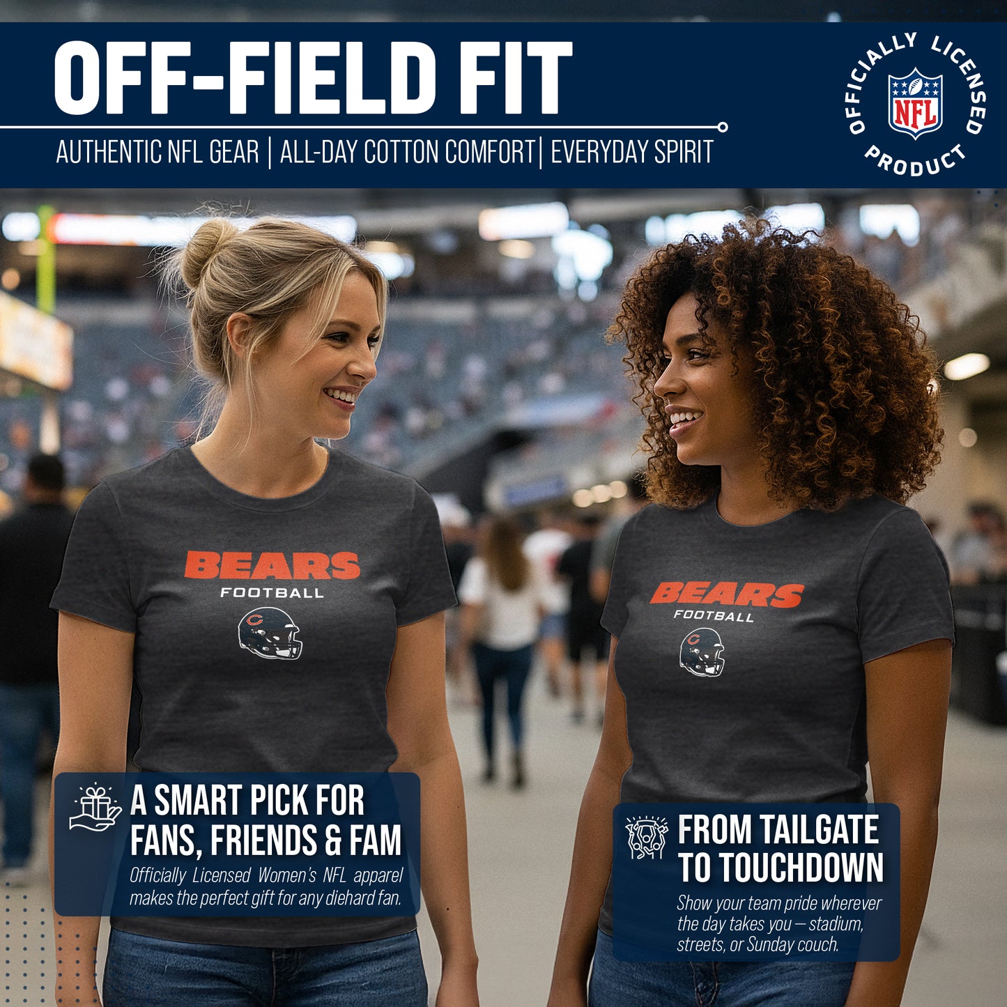 Chicago Bears Women's NFL Football Helmet Short Sleeve Tagless T-Shirt - Charcoal