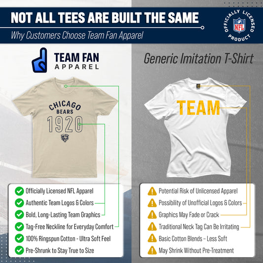 Chicago Bears NFL Adult Big Date Tag-Less T-Shirt - Natural