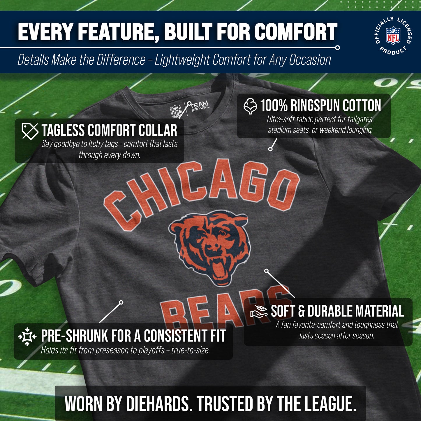 Chicago Bears NFL Adult Gameday T-Shirt - Heathered Charcoal