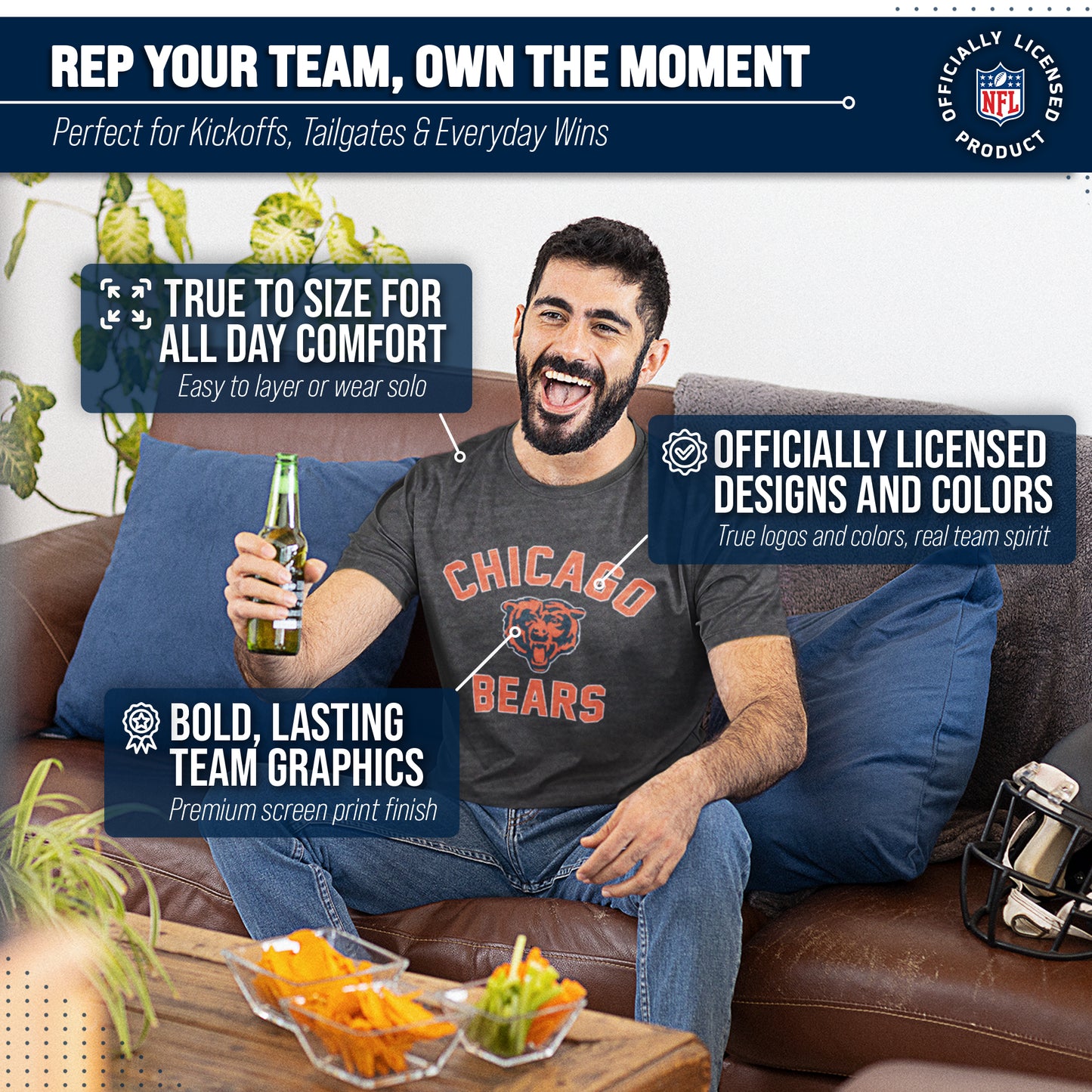 Chicago Bears NFL Adult Gameday T-Shirt - Heathered Charcoal