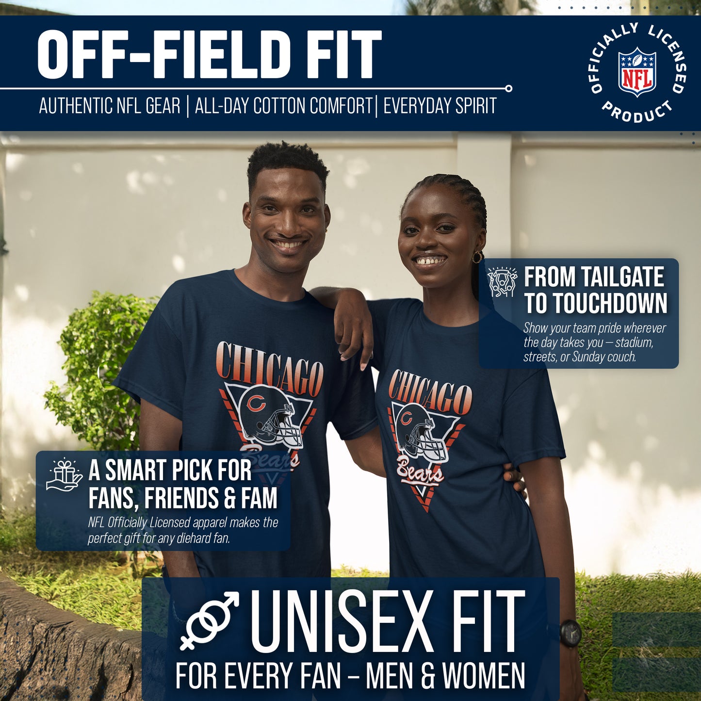 Chicago Bears NFL Adult Retro Triangle Unisex T-Shirt - Navy