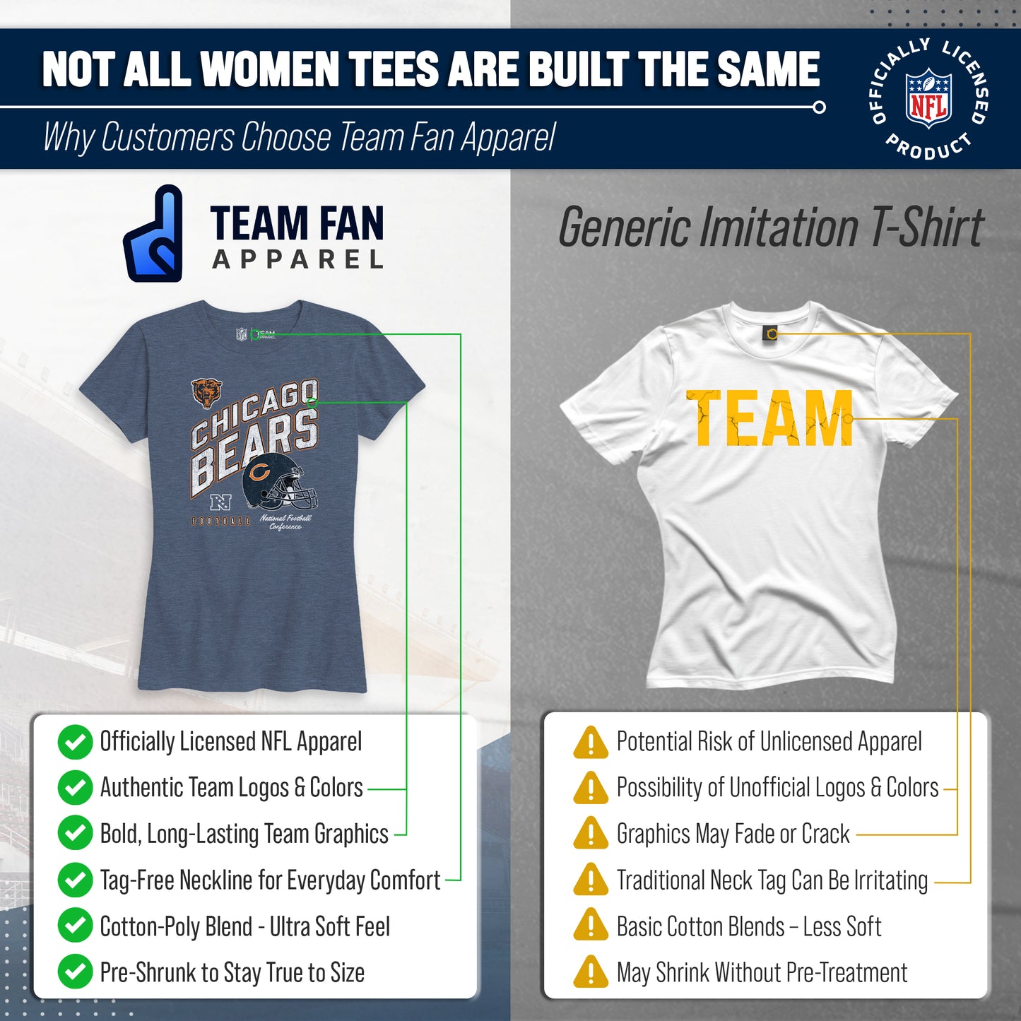 Chicago Bears NFL Womens Distressed Helmet Tag-Less Soft T-Shirt - Blue Heather