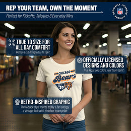 Chicago Bears NFL Womens Vintage Charm Tag-Less Soft T-Shirt - Birch