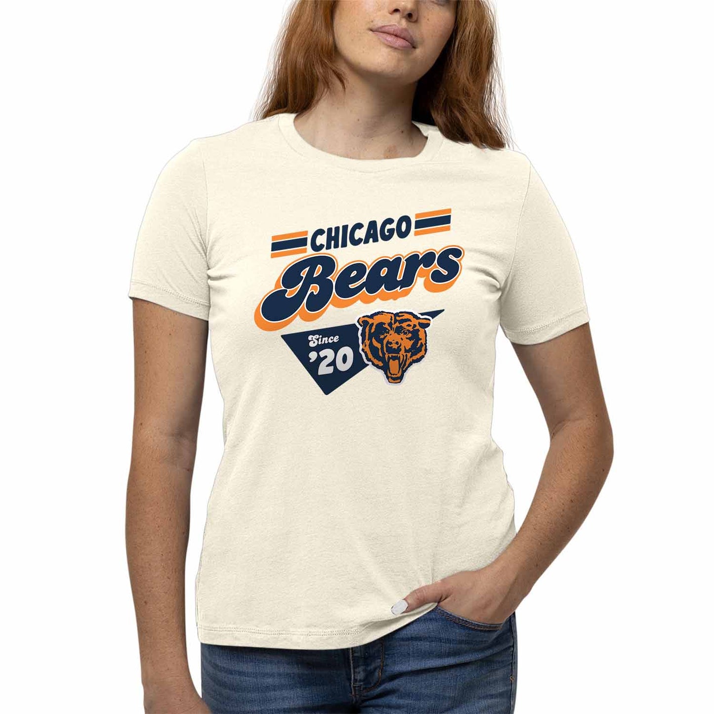 Chicago Bears NFL Womens Vintage Charm Tag-Less Soft T-Shirt - Birch