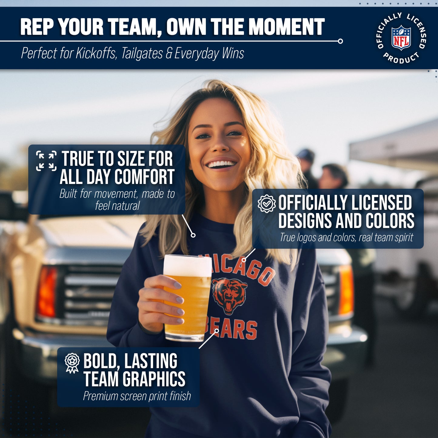 Chicago Bears NFL Adult Gameday Football Crewneck Sweatshirt - Navy