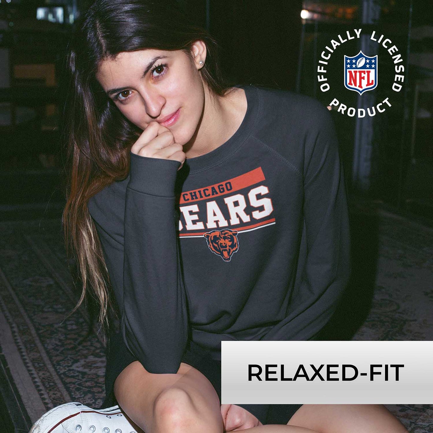 Chicago Bears NFL Womens Charcoal Crew Neck Football Apparel - Charcoal