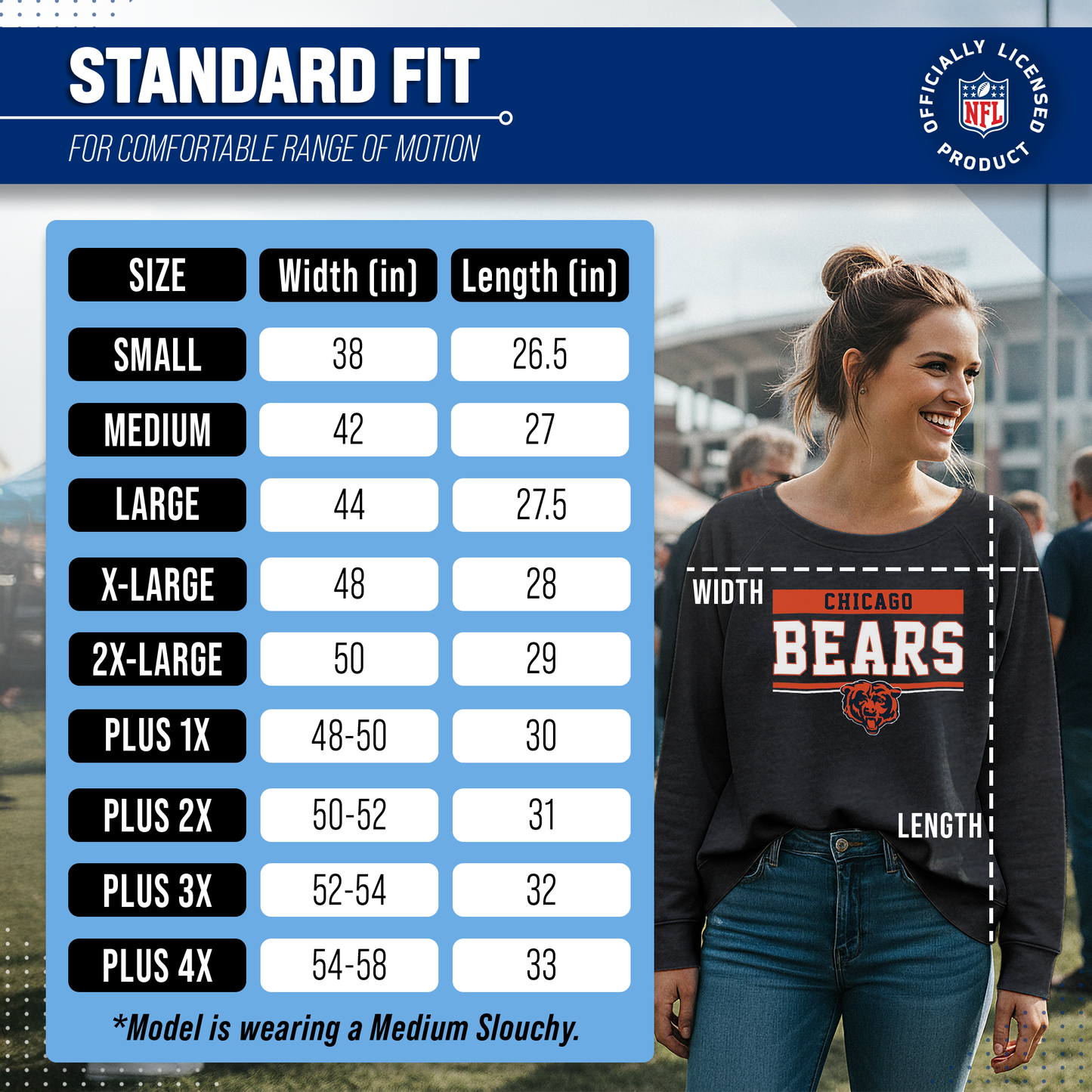 Chicago Bears NFL Womens Charcoal Crew Neck Football Apparel - Charcoal