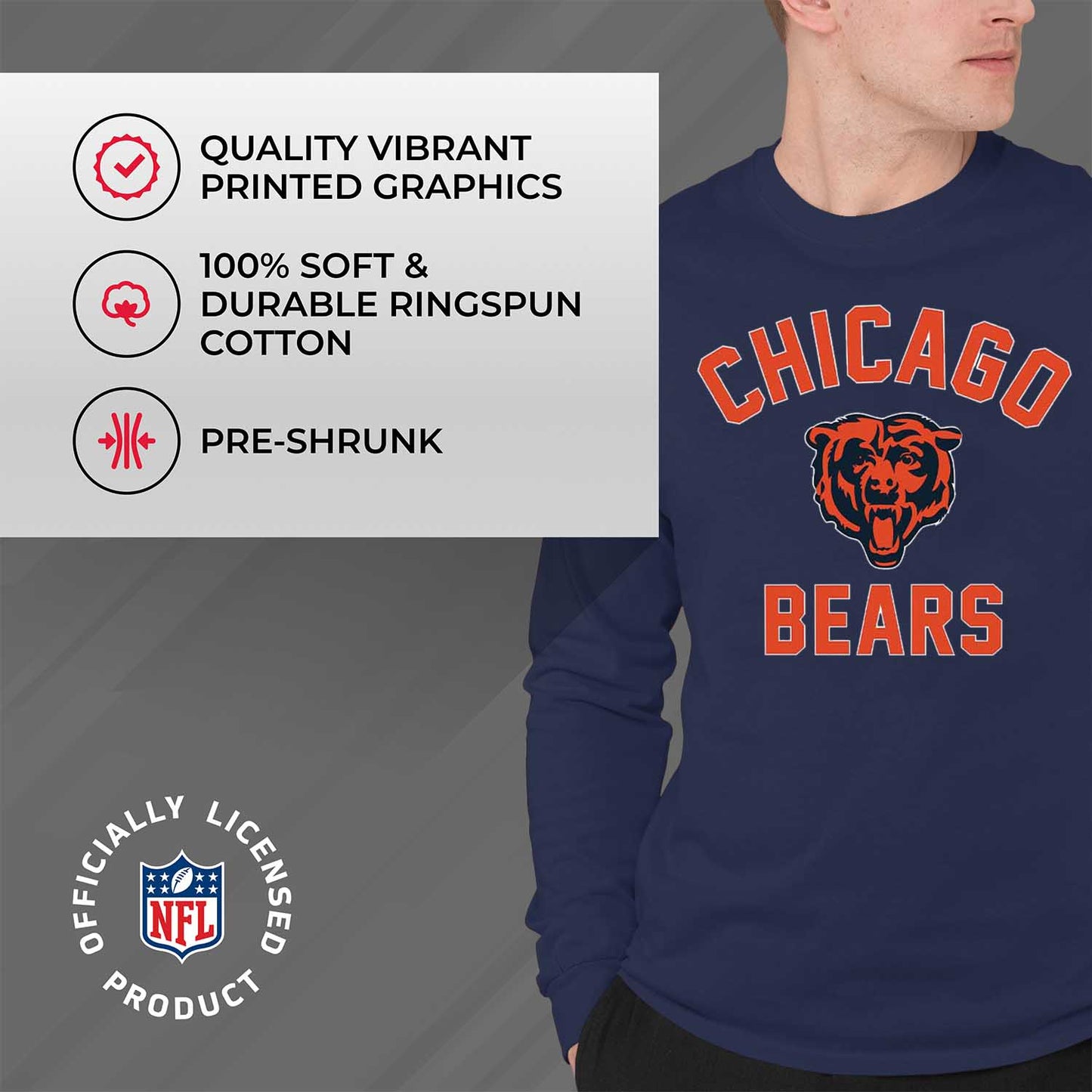Chicago Bears NFL Gameday Adult Long Sleeve Shirt - Navy