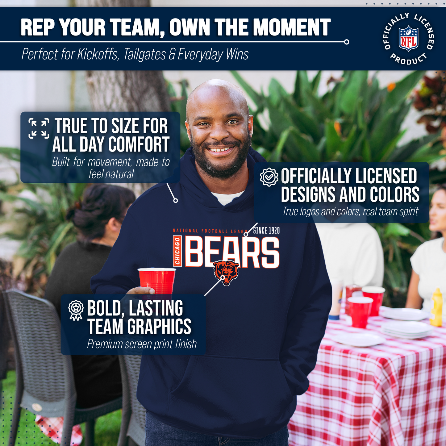 Chicago Bears NFL Adult Unisex Modern Endzone Soft Fleece Hooded Sweatshirt - Navy