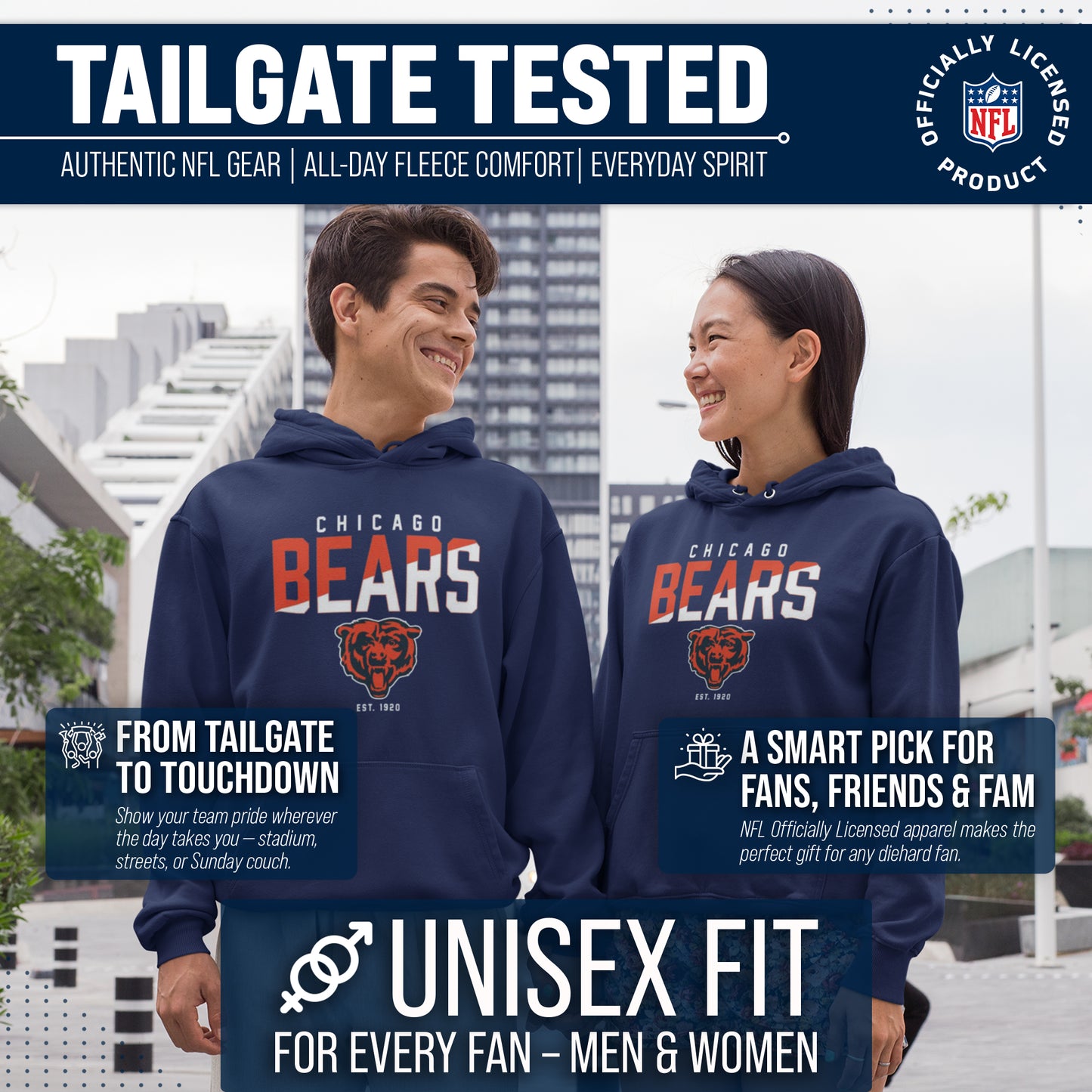 Chicago Bears Adult NFL Diagonal Fade Fleece Hooded Sweatshirt - Navy