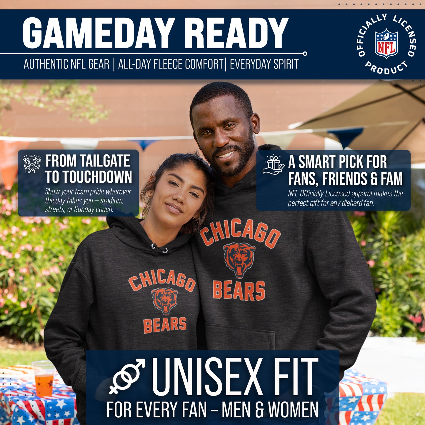 Chicago Bears NFL Adult Gameday Hooded Sweatshirt - Heathered Charcoal